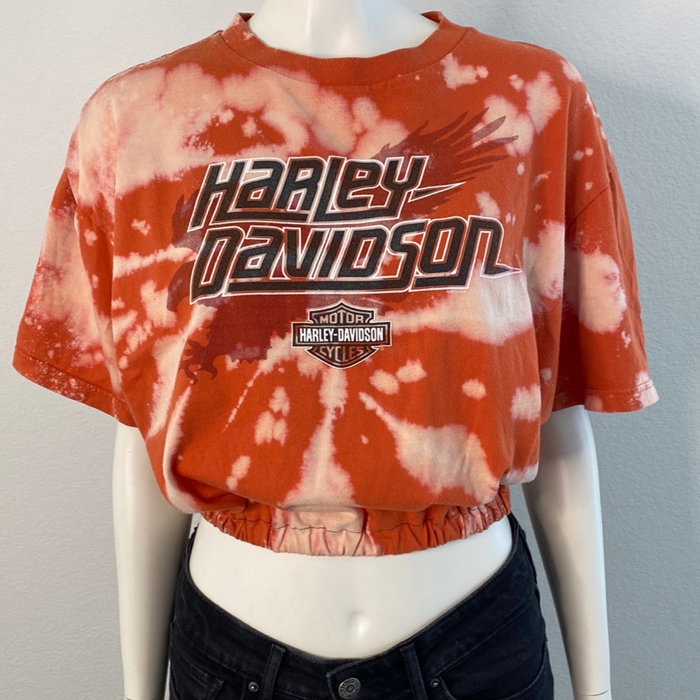 Harley Davidson Orange Tie-dye Crop Short Sleeve Top